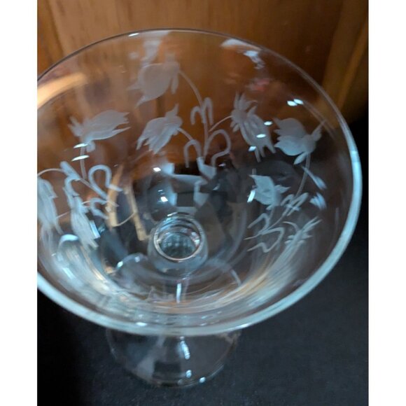 Etched Columbine Floral Champagne Glass Vintage Stemware 6" Replacement Vintage - Picture 7 of 16